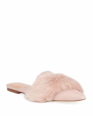 HALSTON HERITAGE LISA SUEDE FAUX-FUR MULES