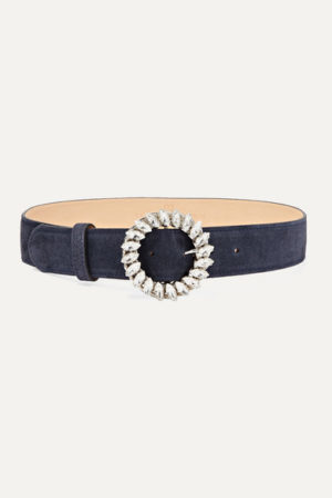 Crystal-embellished suede waist belt