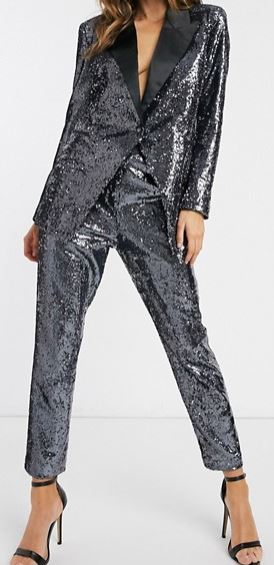 suit blazer in silver sequin and contrast