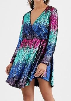 allover ombre sequin long sleeve mini dress