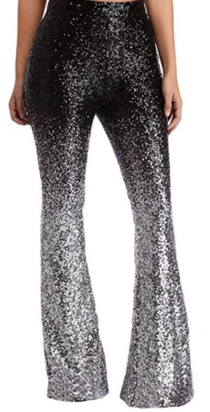 sequin Flared Trousers High Waisted