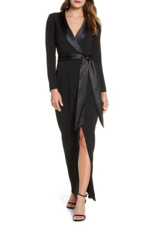 ELIZA J Tuxedo Faux Wrap Gown